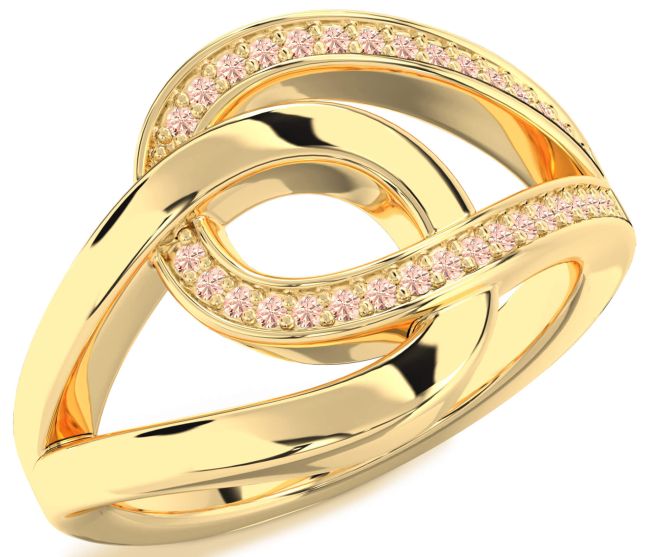 Morganite Gold Silver Interlock Knot Ring
