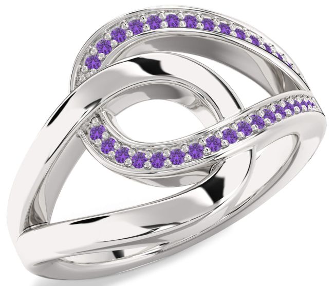 Amethyst White Gold Interlock Knot Ring