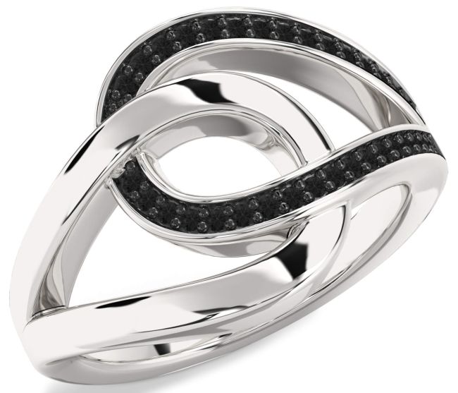 Black Diamond Silver Interlock Knot Ring