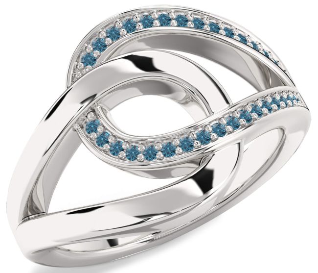 Blue Diamond Silver Interlock Knot Ring