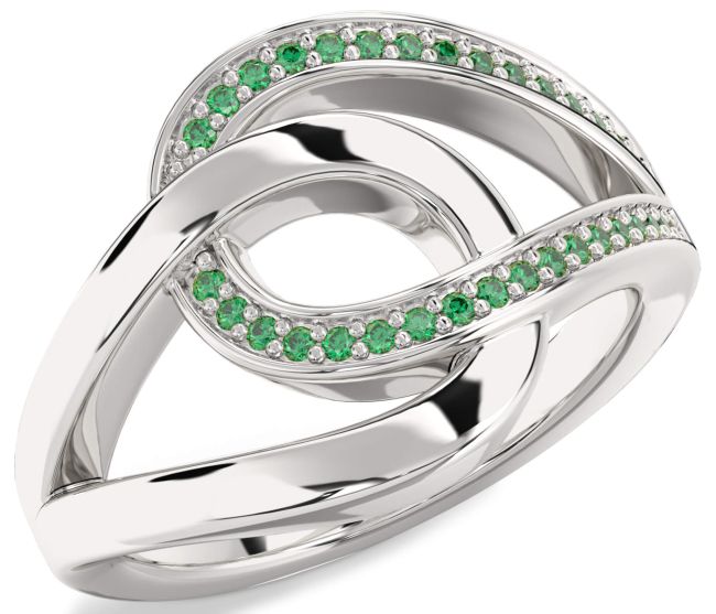 Emerald Platinum Interlock Knot Ring