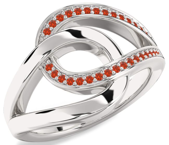 Fire Opal Platinum Interlock Knot Ring