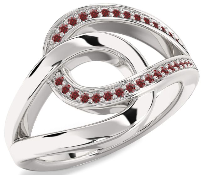 Garnet Silver Interlock Knot Ring