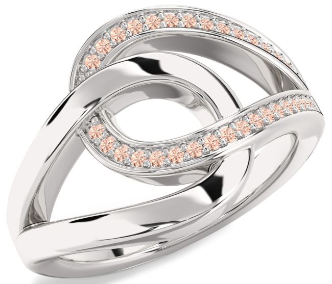 Morganite Silver Interlock Knot Ring