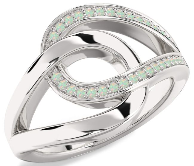 Opal Platinum Interlock Knot Ring