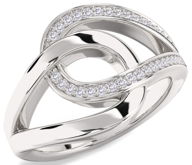 Salt & Pepper Diamond Silver Interlock Knot Ring