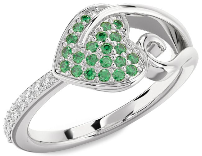 Diamond Emerald Platinum Heart Promise Ring