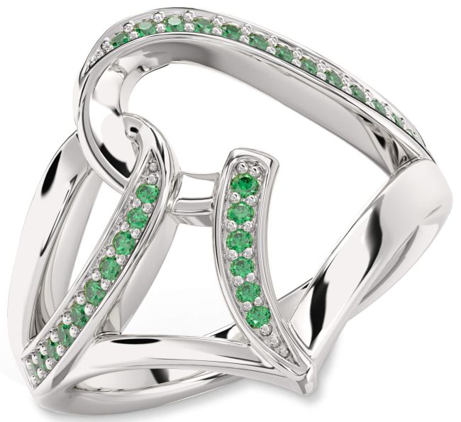 Emerald Platinum Heart Ring