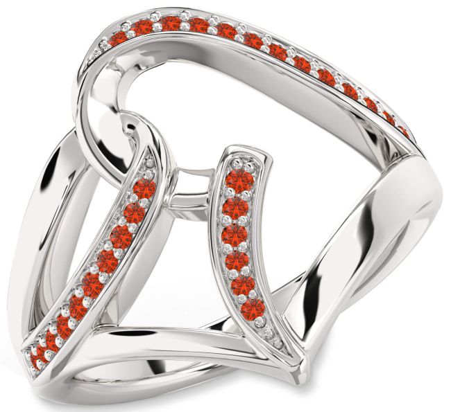 Fire Opal Platinum Heart Ring