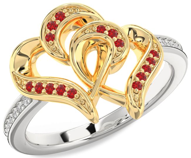 Diamond Ruby Gold Silver Heart Ring