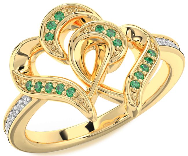 Diamond Emerald Gold Heart Ring