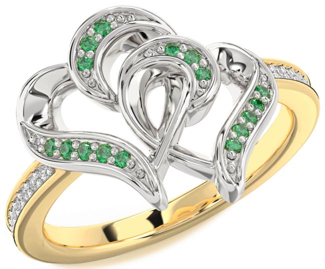 Diamond Emerald Gold Silver Heart Ring