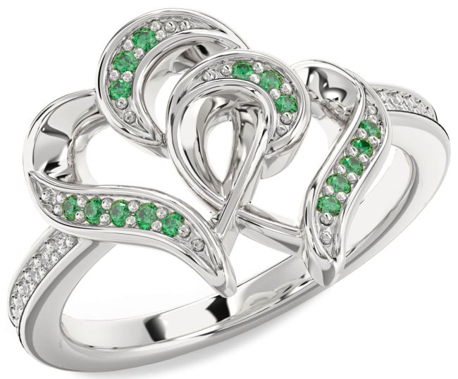 Diamond Emerald Platinum Heart Ring