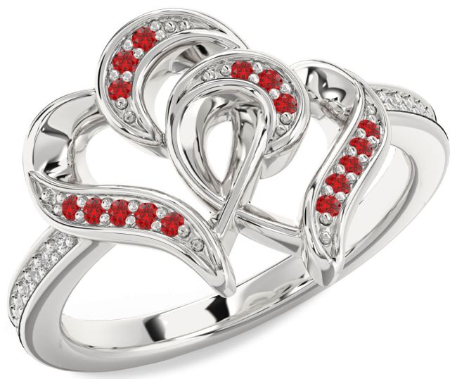 Diamond Ruby Platinum Heart Ring