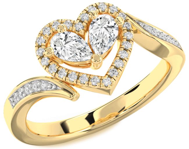 Diamond Gold Heart Two Stone Ring