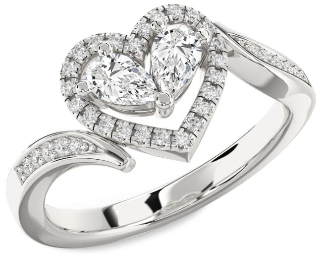 Lab Diamond Platinum Heart Two Stone Ring