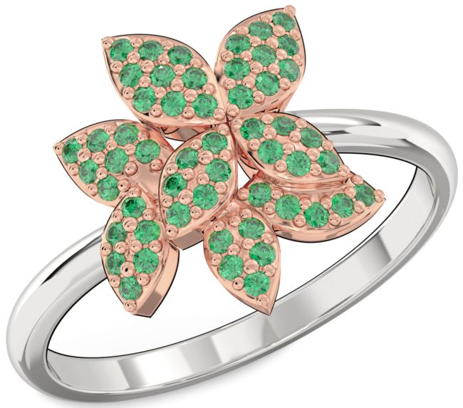 Emerald Platinum & Rose Gold Flower Ring
