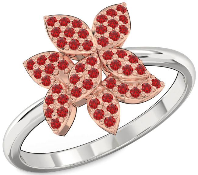 Ruby White Rose Gold Flower Ring