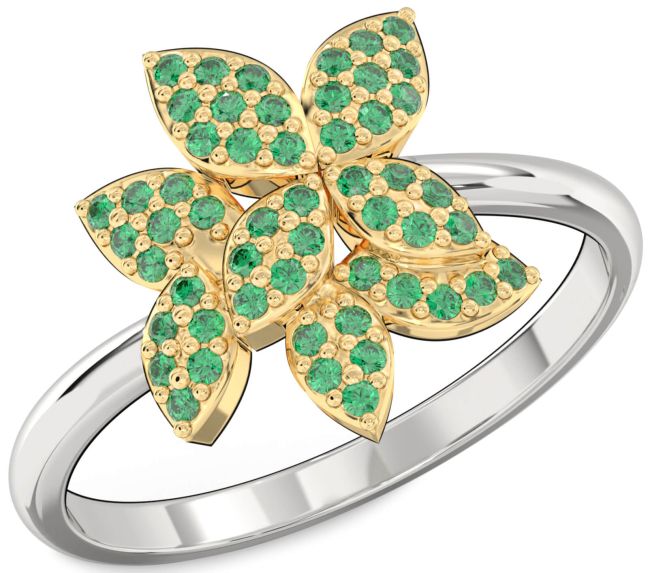 Emerald Platinum & Yellow Gold Flower Ring