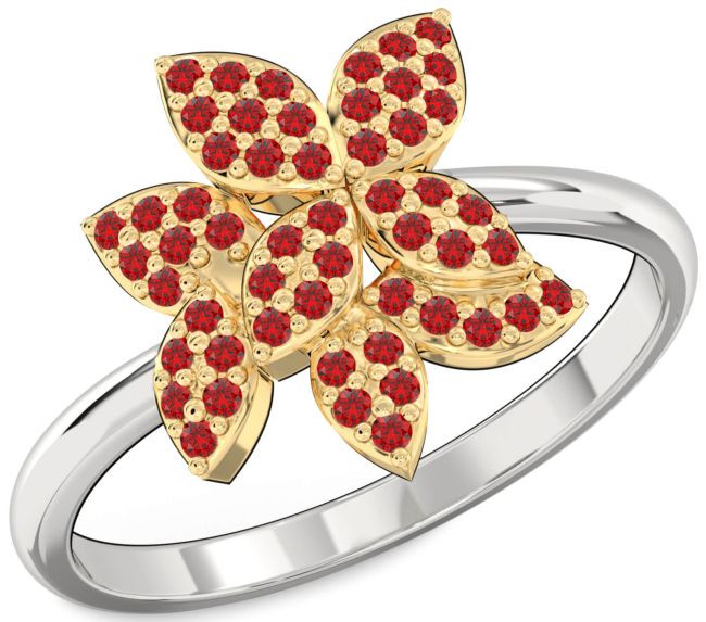 Ruby Silver & 10K gold Flower Ring