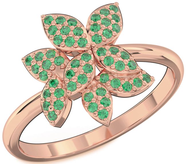 Emerald Rose Gold Silver Flower Ring