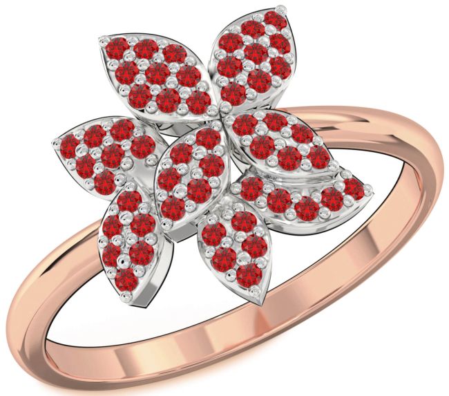 Ruby Rose Gold Silver Flower Ring