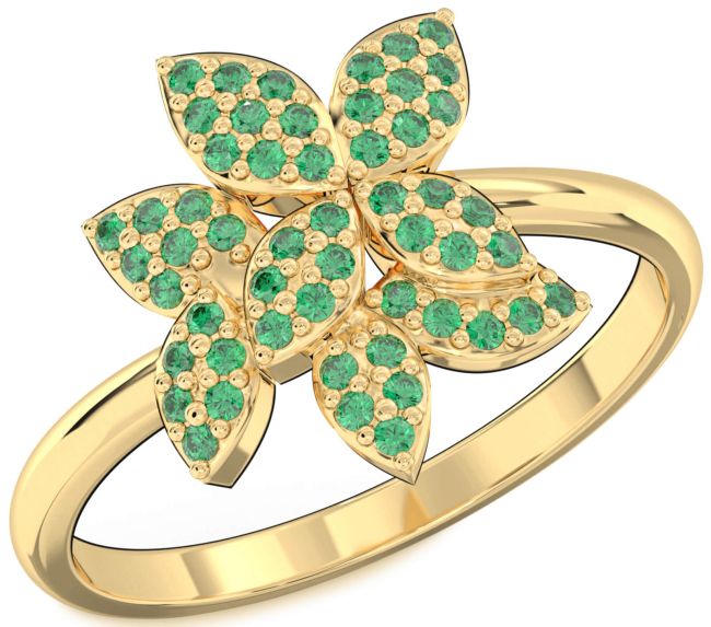 Emerald Gold Flower Ring