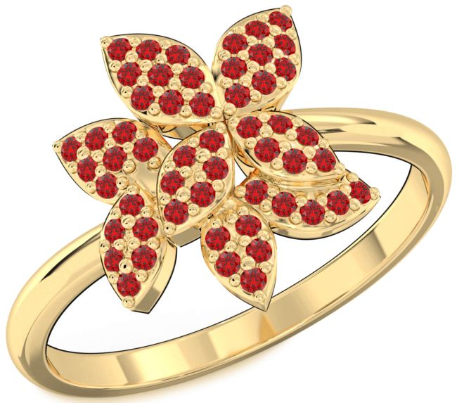 Ruby Gold Silver Flower Ring