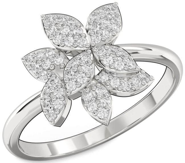 Diamond Silver Flower Ring