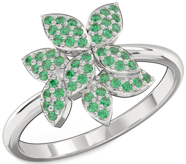 Emerald Platinum Flower Ring