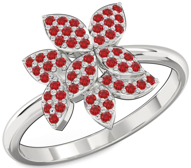 Ruby Platinum Flower Ring