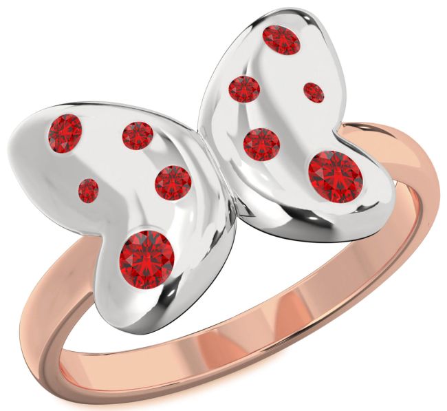 Ruby Rose Gold Silver Butterfly Ring