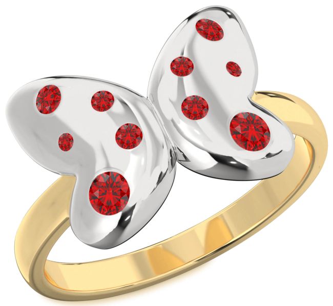 Ruby Gold Silver Butterfly Ring