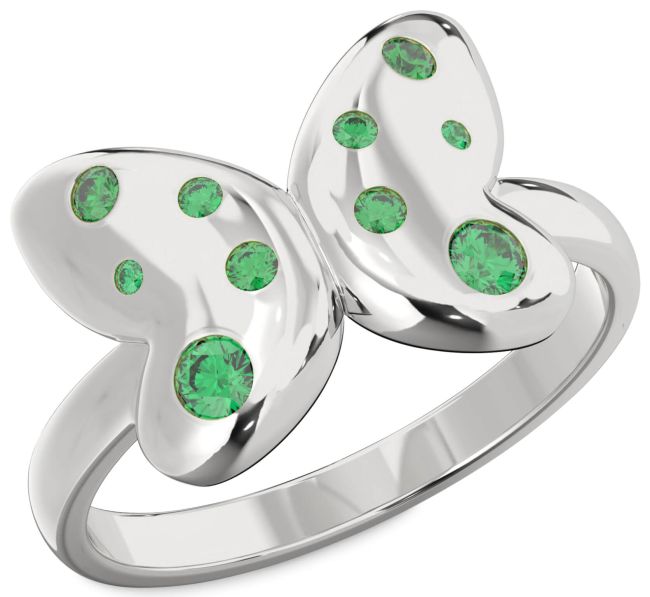 Emerald Platinum Butterfly Ring