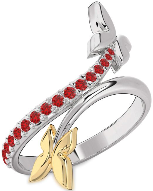 Ruby Silver & 10K gold Butterfly Ring