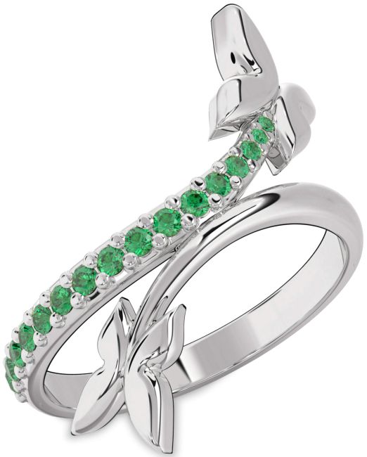 Emerald Silver Butterfly Ring
