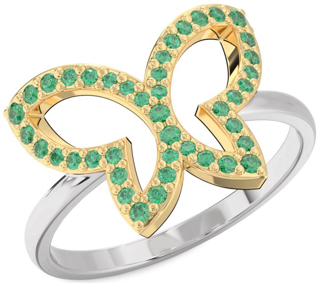 Emerald Platinum & Yellow Gold Butterfly Ring