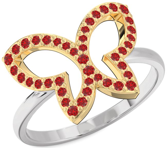 Ruby Silver & 10K gold Butterfly Ring