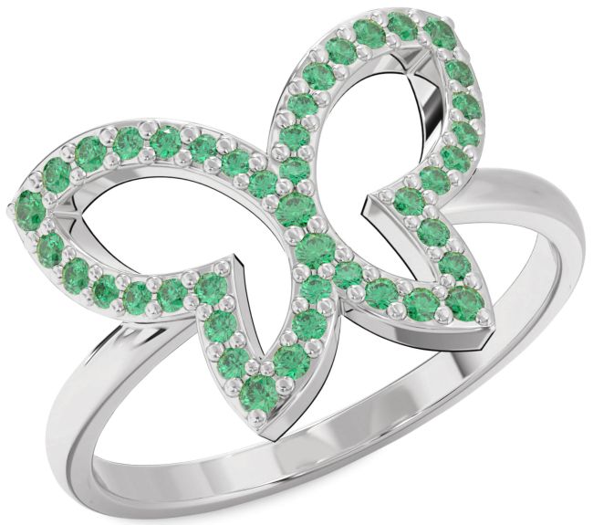 Emerald Platinum Butterfly Ring