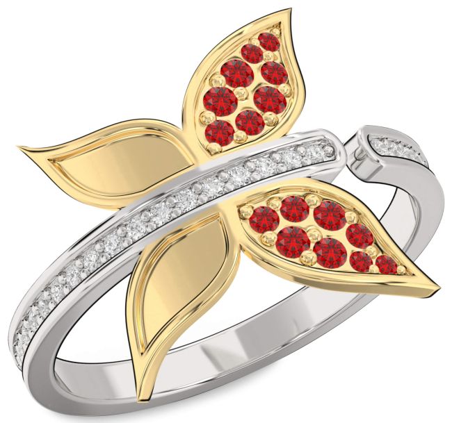 Diamond Ruby Gold Silver Butterfly Ring