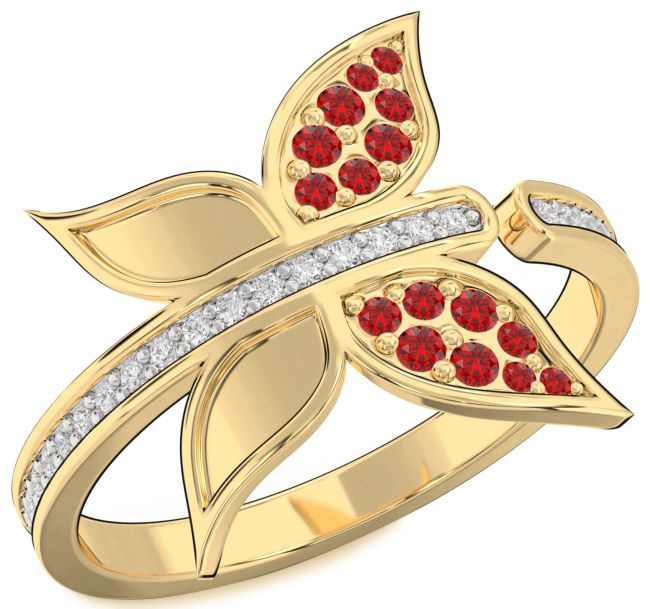 Diamond Ruby Gold Butterfly Ring
