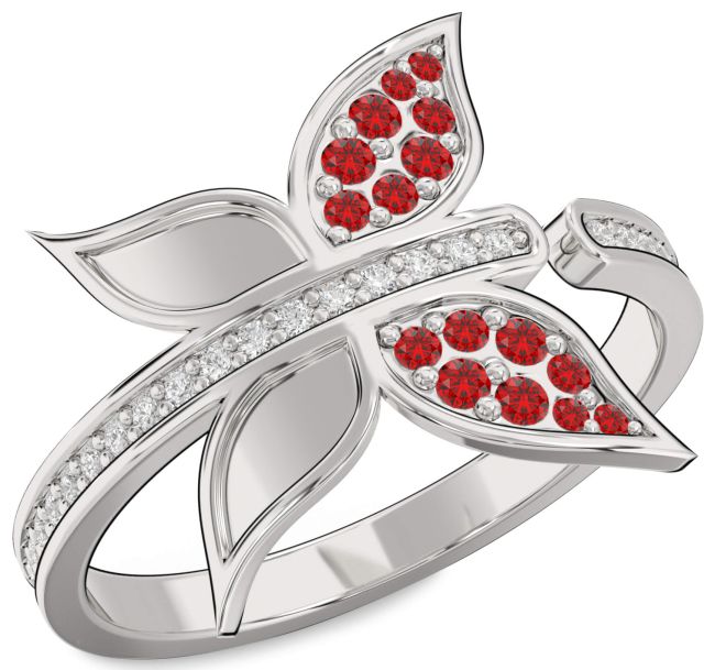 Diamond Ruby Platinum Butterfly Ring