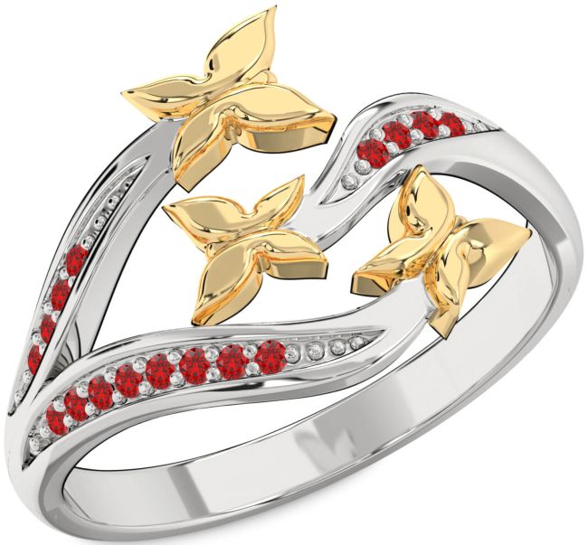 Ruby Silver & 10K gold Butterfly Ring