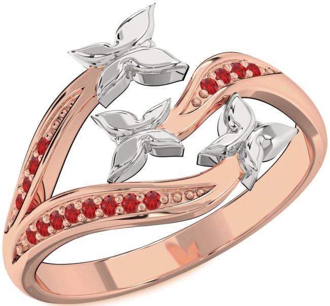 Ruby Rose Gold Silver Butterfly Ring