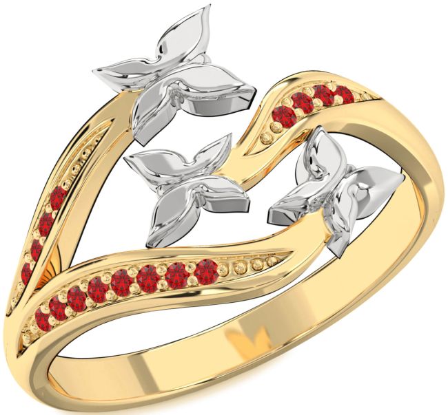 Ruby Gold Silver Butterfly Ring