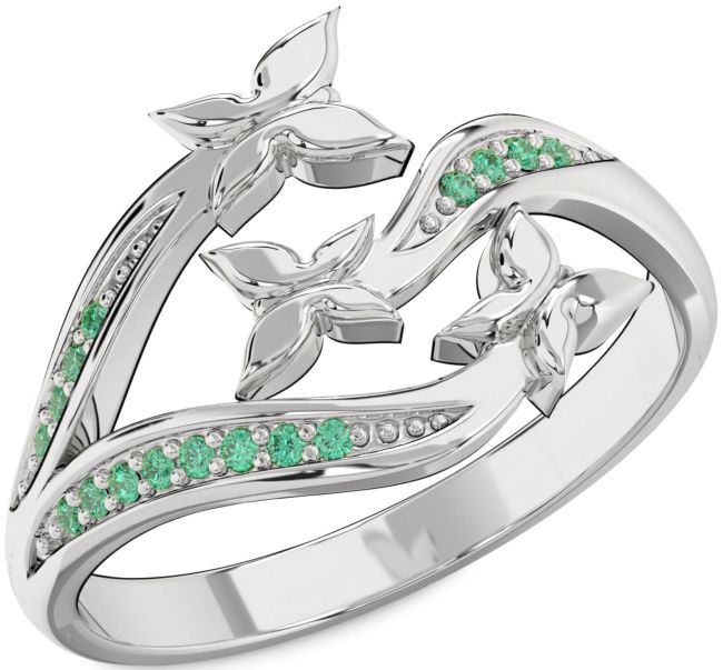 Emerald Platinum Butterfly Ring