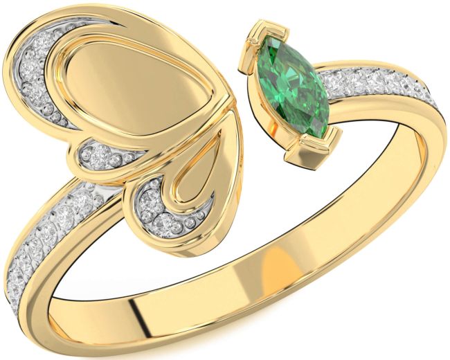 Diamond Emerald Gold Butterfly Ring