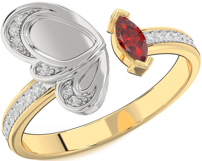 Diamond Ruby Gold Silver Butterfly Ring