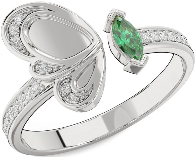 Diamond Emerald Silver Butterfly Ring