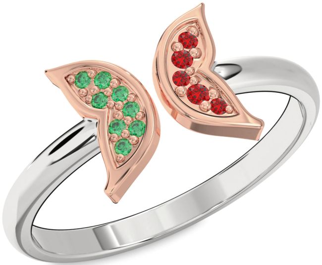 Emerald & Ruby Platinum & Rose Gold Butterfly Ring